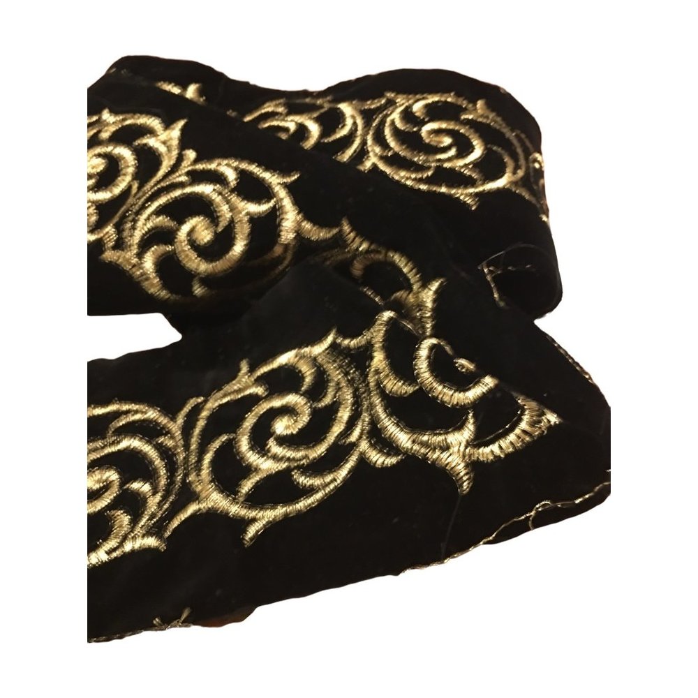 Couture Black Velvet Trim Gold Embroidered Austrian Trim 80s Vintage